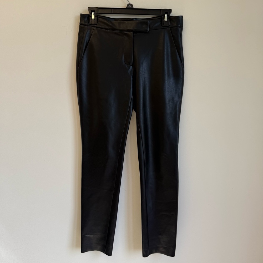 Harvey‎ Faircloth Silk Lined Faux Leather Black Trousers sz 0 High Rise Slim Fit